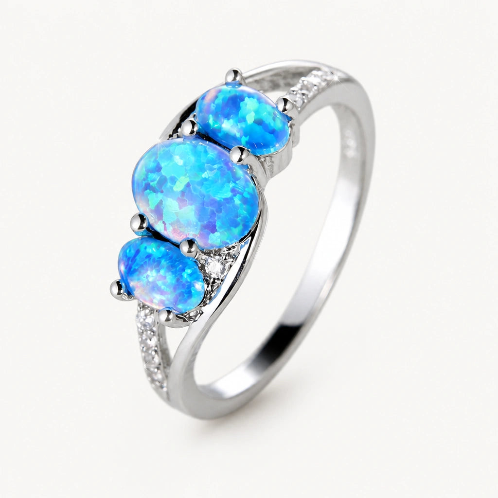 Blauer Opal Ring mit drei ovalen Steinen