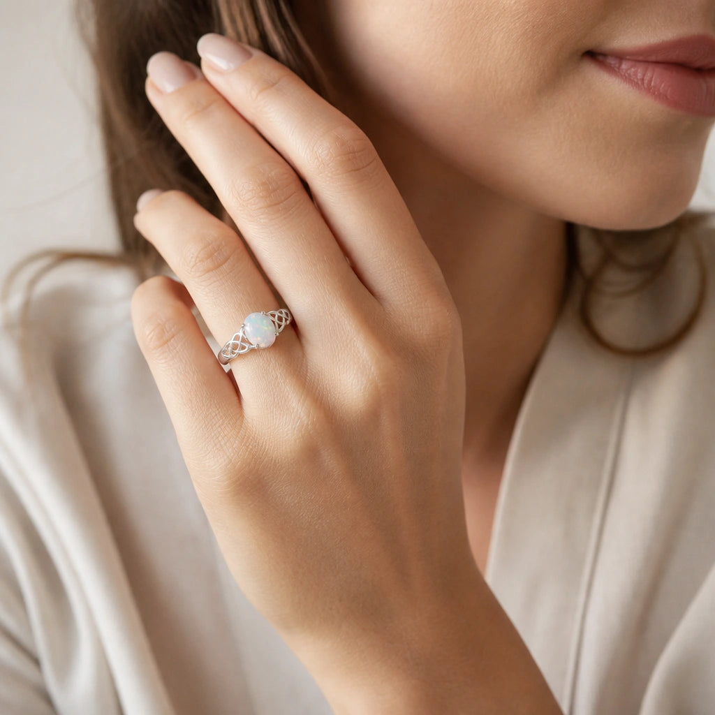 Opal Ring mit keltischem Flechtmuster