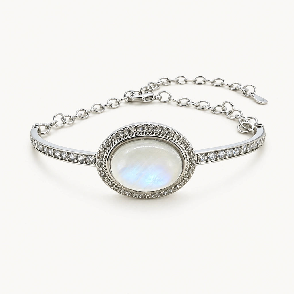 Mondstein Armband aus 925er Silber mit ovalem Mittelstein