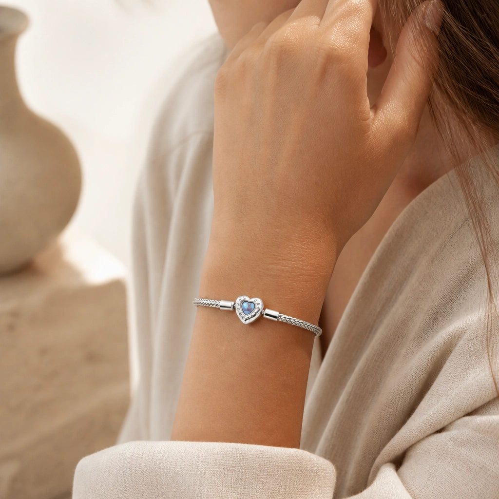 Mondstein Armband aus 925er Silber mit Herz-Mittelstück