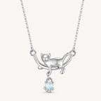 Mondstein Kette aus 925er Silber mit Katzenmotiv
