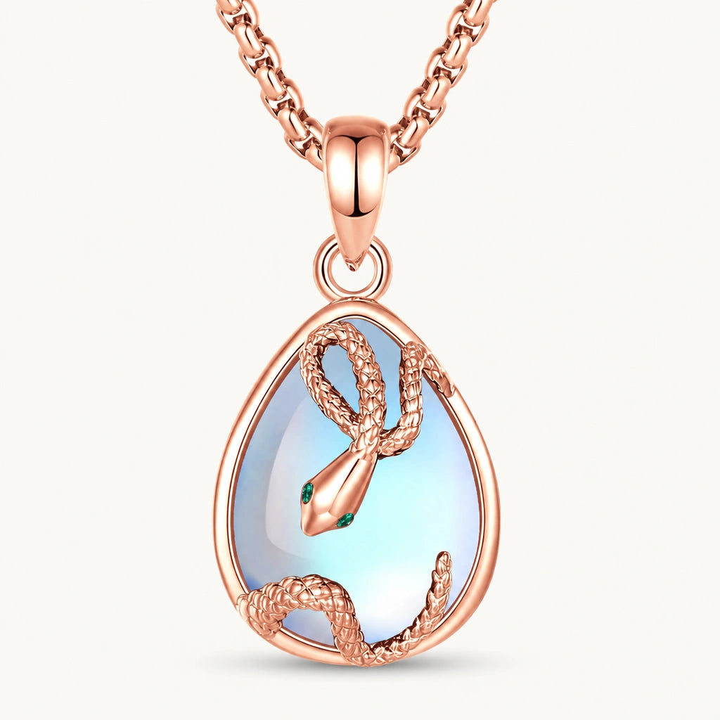 Mondstein Kette aus 18K Roségold mit Schlangenanhänger