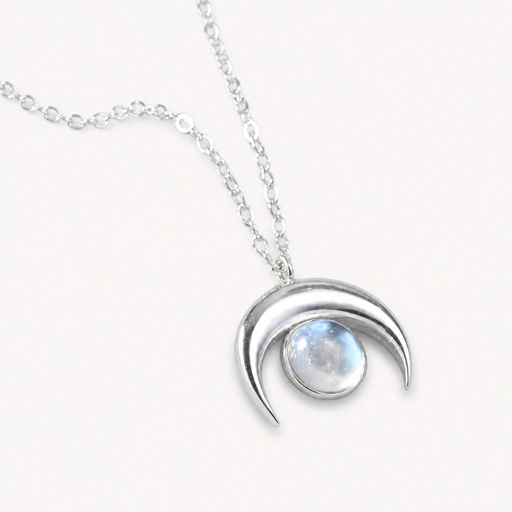 Mondstein Kette aus 925er Silber mit Mondsichel-Anhänger
