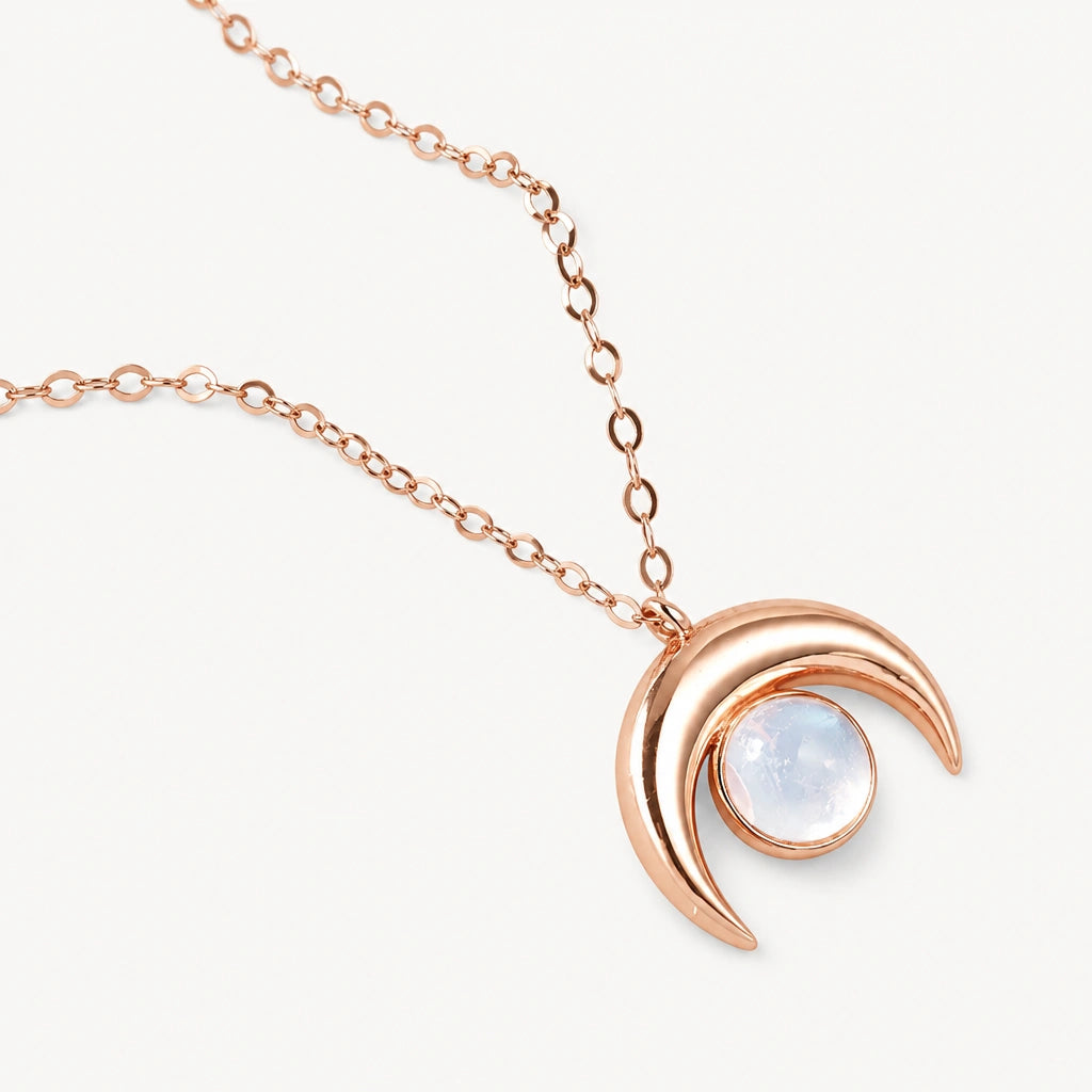 Mondstein Kette aus 925er Silber in Roségold-Optik mit Mondsichel