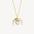 Mondstein Kette aus 925er Silber in Gold-Optik mit Mondsichel