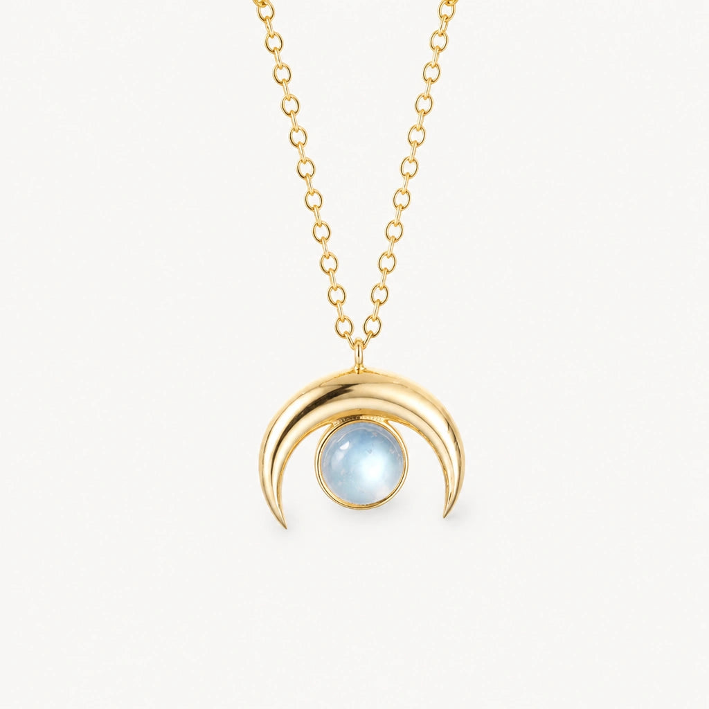Mondstein Kette aus 925er Silber in Gold-Optik mit Mondsichel