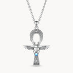 Mondstein Kette aus 925er Silber mit Ankh- und Skarabäusanhänger