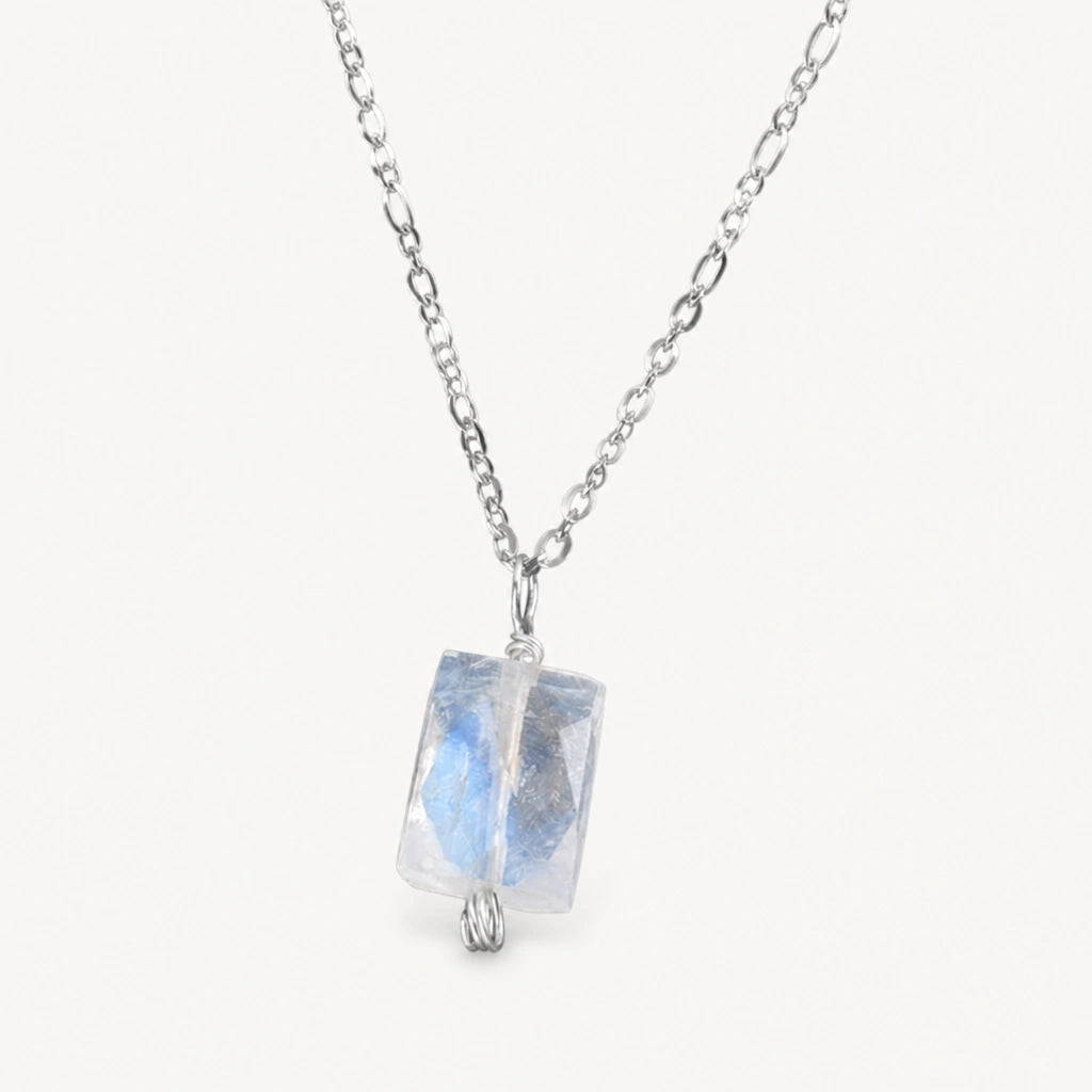 Mondstein Kette aus 925er Silber mit rechteckigem Naturstein-Anhänger