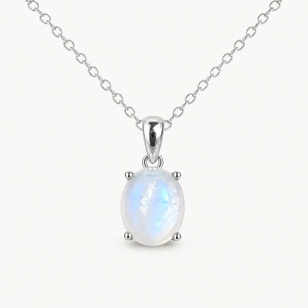 Mondstein Kette aus 925er Silber mit ovalem Steinanhänger