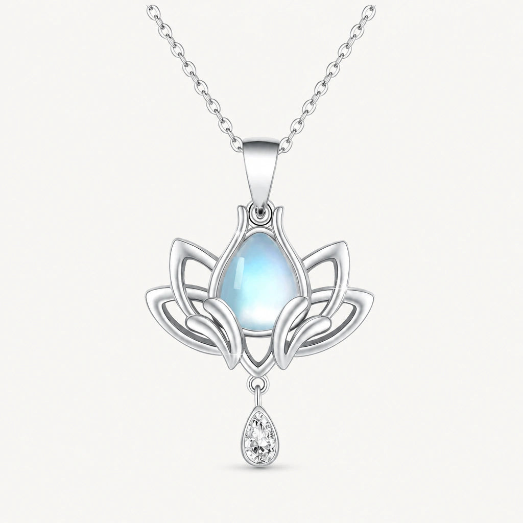 Mondstein Look Kette mit Lotusblüten-Anhänger