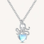 Mondstein Kette aus 925er Silber mit Oktopus und Herzanhänger