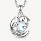 Mondstein Kette aus 925er Silber mit schlafender Katze
