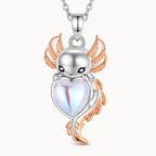 Mondstein Kette aus 925er Silber mit Axolotl und Herzanhänger