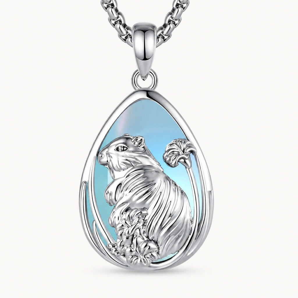 Mondstein Kette aus 925er Silber mit Meerschweinchen-Anhänger
