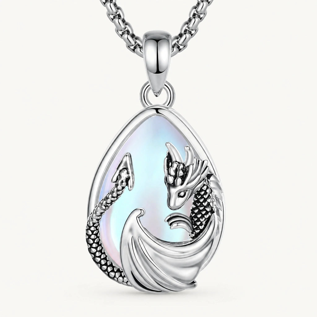 Mondstein Kette aus 925er Silber mit Drachenanhänger