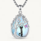 Mondstein Kette aus 925er Silber mit Katze, Baum und Schmetterling