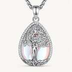 Mondstein Kette aus 925er Silber mit Liebespaar unter Lebensbaum