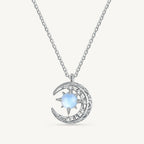 Mondstein Look Kette aus 925er Silber mit Mondsichel und Sternmotiv