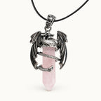 Rosenquarz Kette mit Drachen-Anhänger