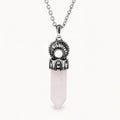 Rosenquarz Kette mit rundem Ornamentanhänger