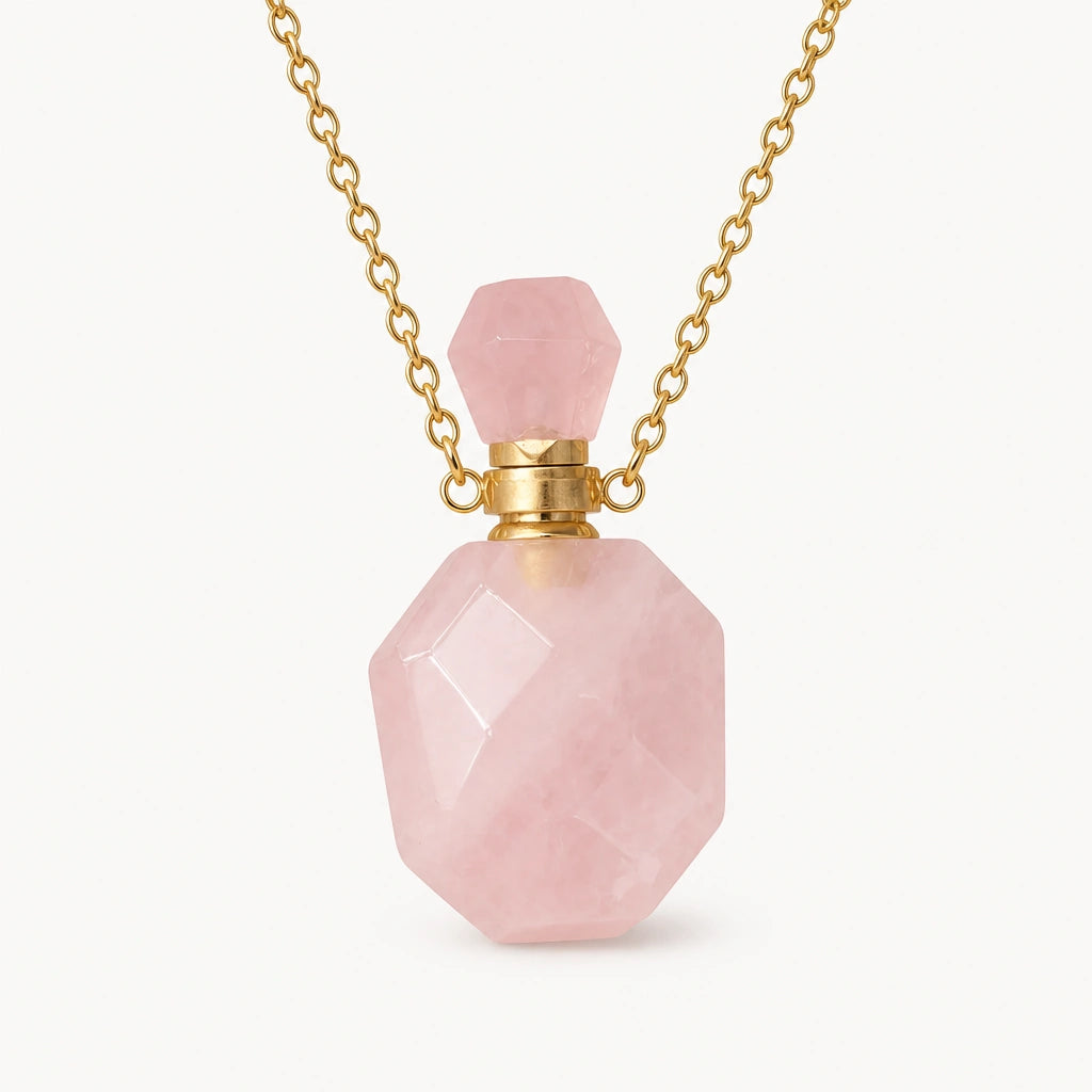 Rosenquarz Kette mit Parfümflakon-Anhänger