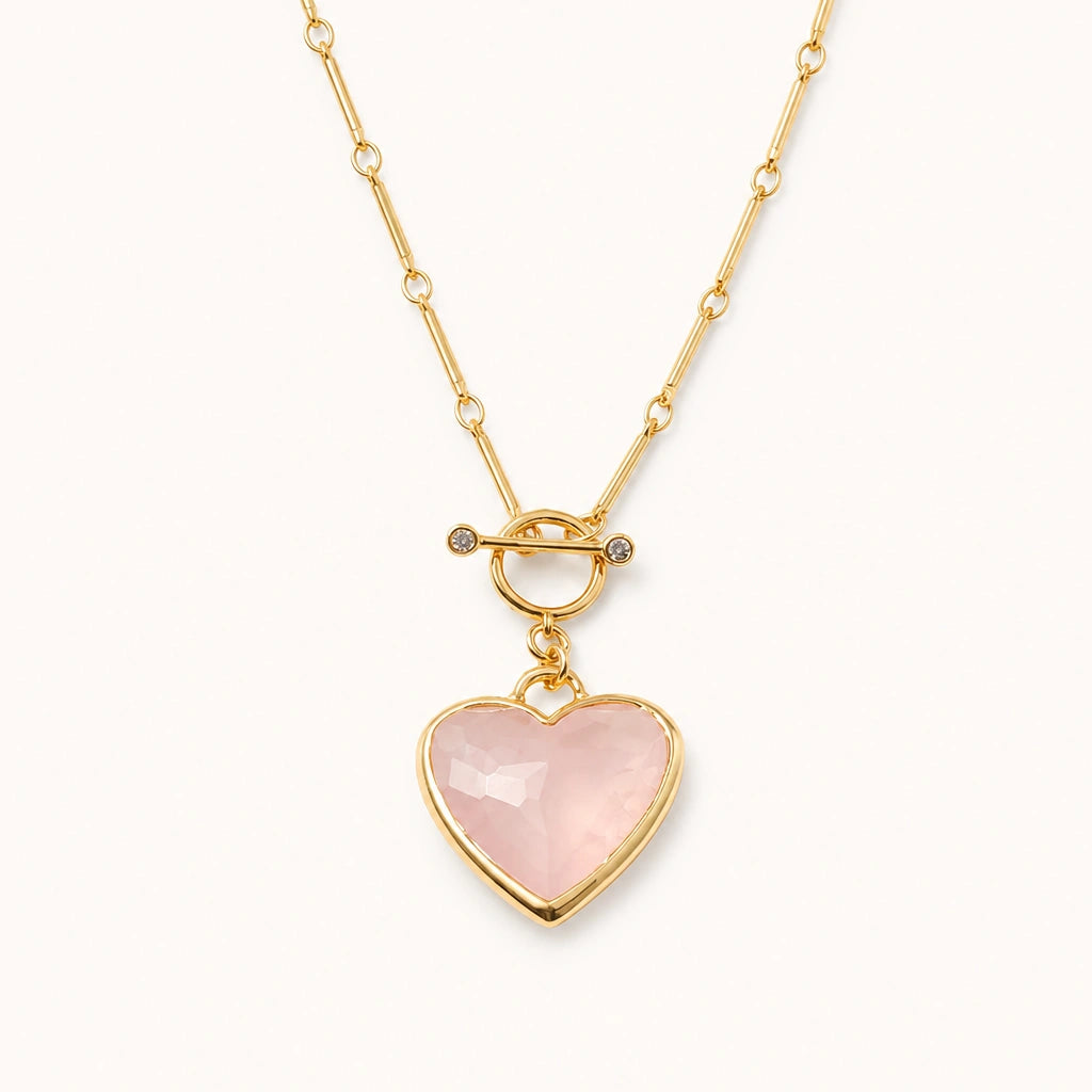 Rosenquarz Herzkette aus 18K Gold