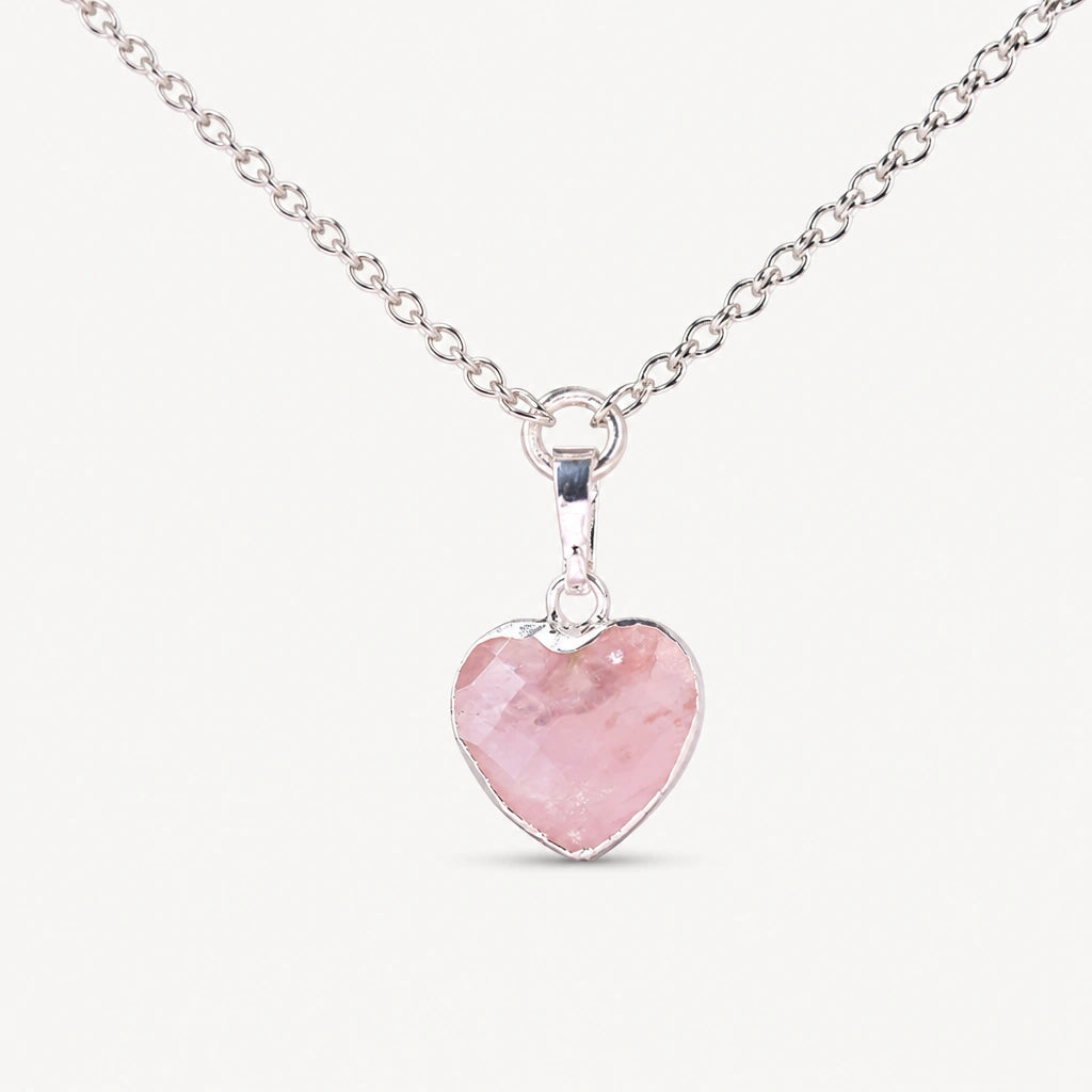 Rosenquarz Herzkette aus 925er Silber