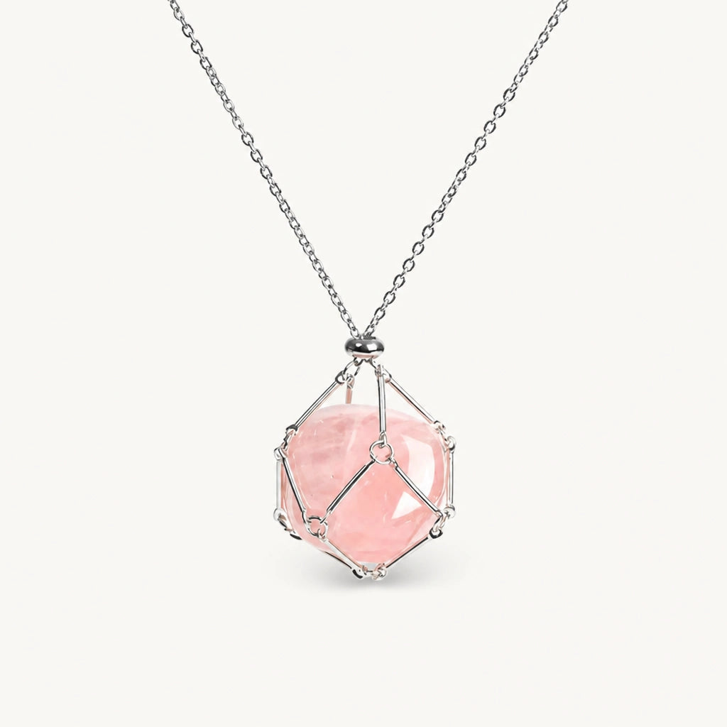 Rosenquarz Kette mit kugelförmigem Drahtanhänger