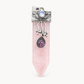 Rosenquarz Kette mit violettem Tropfenanhänger und Zierstein