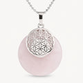 Rosenquarz Kette mit rundem Blumenornament