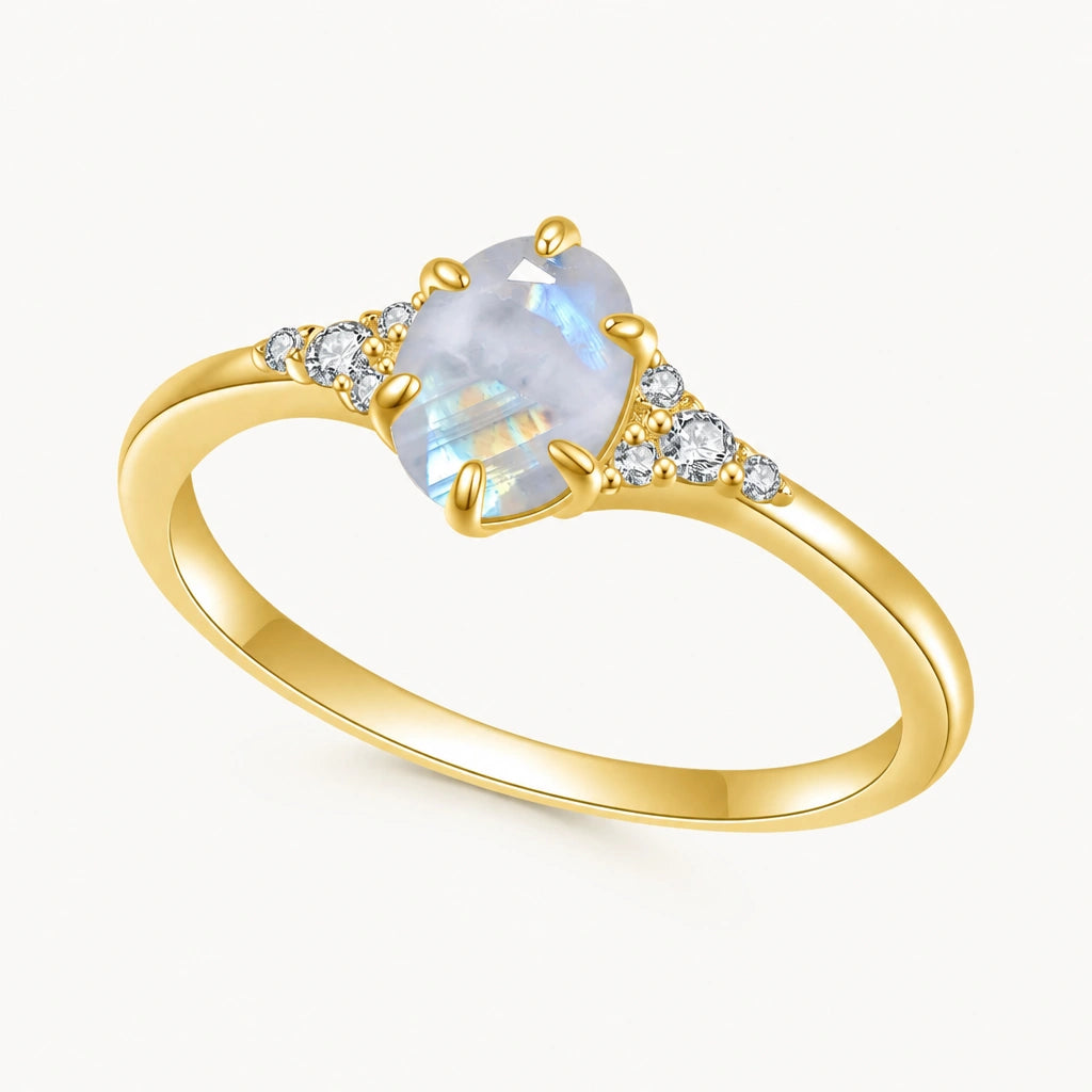 Gold Mondstein Ring mit Tropfenstein und Krappenfassung