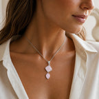 Rosenquarz Kette mit zweiteiligem geometrischem Anhänger