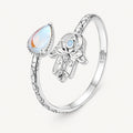 Offener Mondstein Ring aus 925er Silber mit Hamsa-Motiv