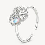 Offener Mondstein Ring aus 925er Silber mit Herz-Lebensbaum-Motiv