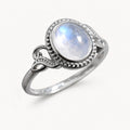 Mondstein Ring aus 925er Silber mit ovalem Cabochon und Voluten