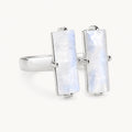 Offener Mondstein Ring aus 925er Silber mit zwei rechteckigen Steinen