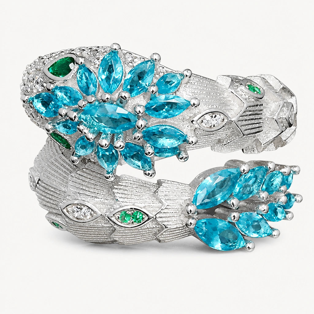 Aquamarin Ring Silber aus 925er Silber mit floralem Mehrstein-Design