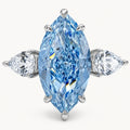 Ring Aquamarin Silber aus 925er Silber mit großem Navette-Stein und Seitensteinen