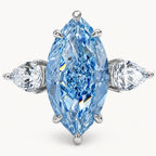 Ring Aquamarin Silber aus 925er Silber mit großem Navette-Stein und Seitensteinen