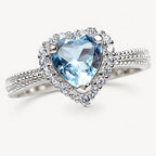 Aquamarin Silber Ring aus 925er Silber mit herzförmigem Stein und Zierkranz