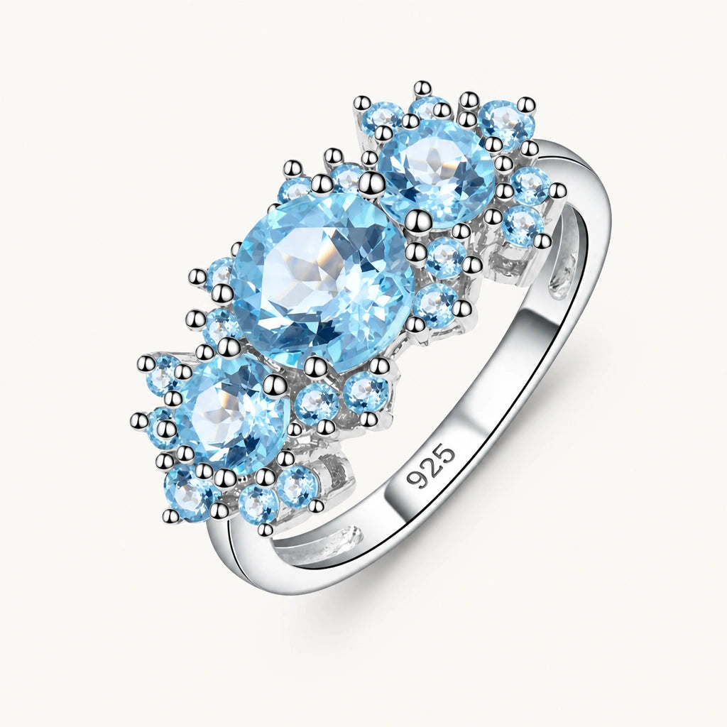 Aquamarin Ringe Silber Design aus 925er Silber mit mehreren runden Steinen