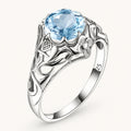 Aquamarin Ring antik aus 925er Silber mit rundem Stein und reich verzierten Seiten