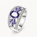Breiter Amethyst Ring mit rundem Stein und Blatt-Ziersteinen