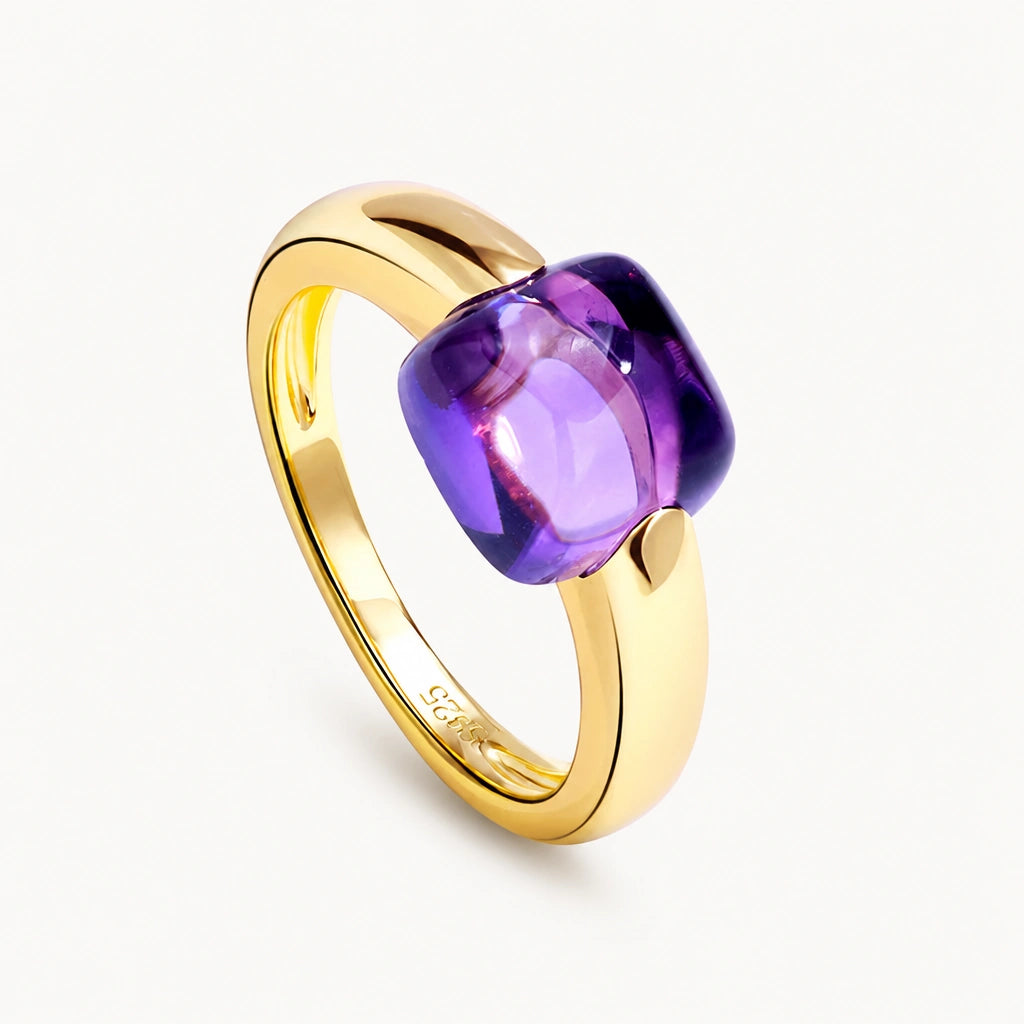 10K vergoldeter Amethyst Ring aus 925er Silber mit quadratischem Stein