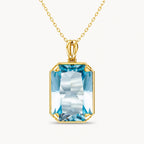 Aquamarin Kette aus 925er Silber vergoldet mit rechteckigem Anhänger