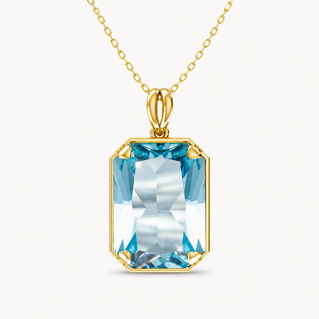 Aquamarin Kette aus 925er Silber vergoldet mit rechteckigem Anhänger