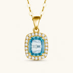 Aquamarin Halskette aus 14K Gold mit rechteckigem Stein und Ziersteinen