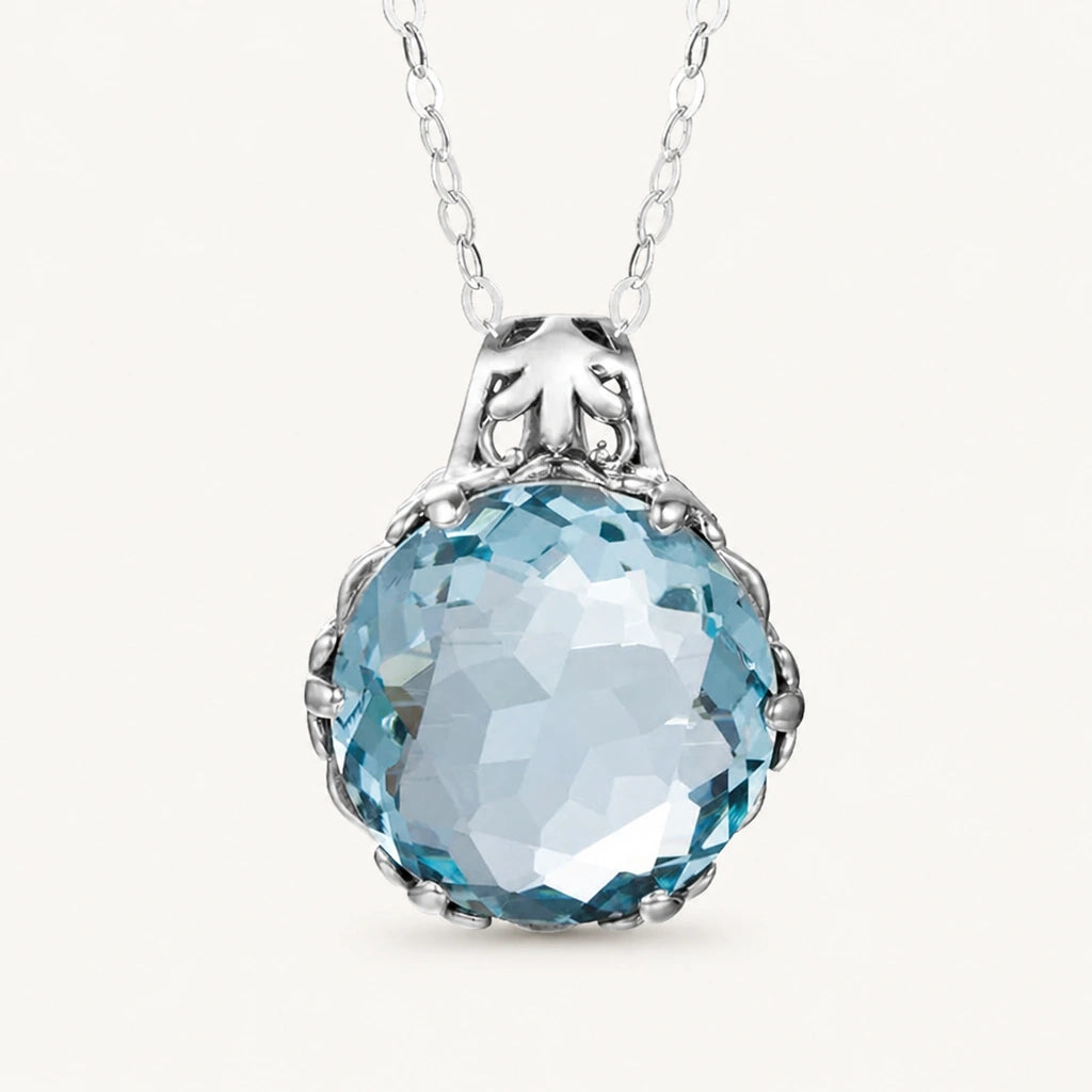 Aquamarin Kette aus 925er Silber mit rundem facettiertem Anhänger