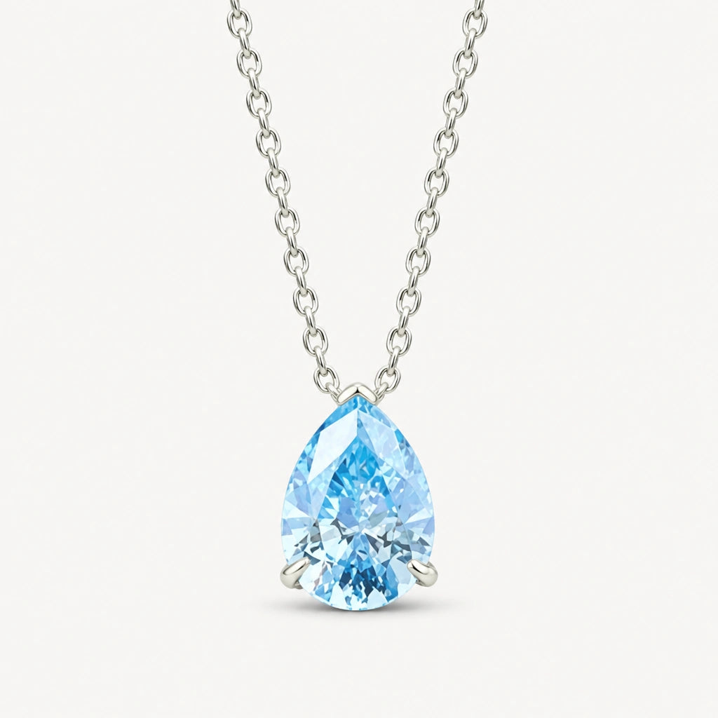 Aquamarin Kette aus 925er Silber mit tropfenförmigem Solitäranhänger