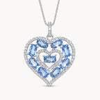 Aquamarin Halskette aus 925er Silber mit herzförmigem Anhänger und mehreren Steinen